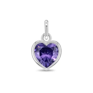 CZ Birthstone Heart Charm February – Amethyst Kids / Children's / Girls for Charm Bracelet - Sterling Silver