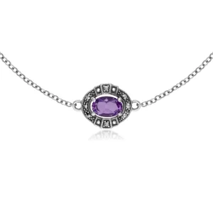 Damen Sterlingsilber Oval Amethyst und Markasit Cluster-Armband