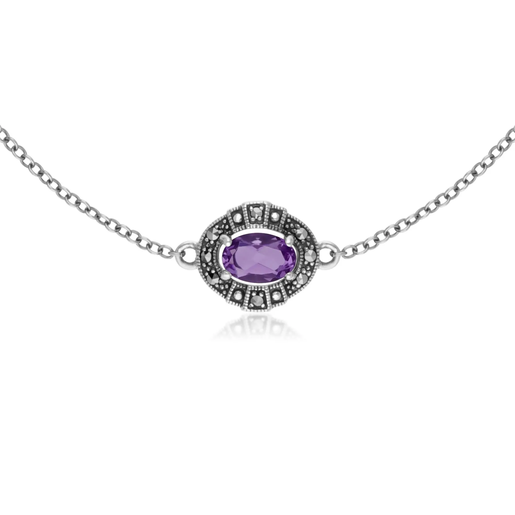 Damen Sterlingsilber Oval Amethyst und Markasit Cluster-Armband