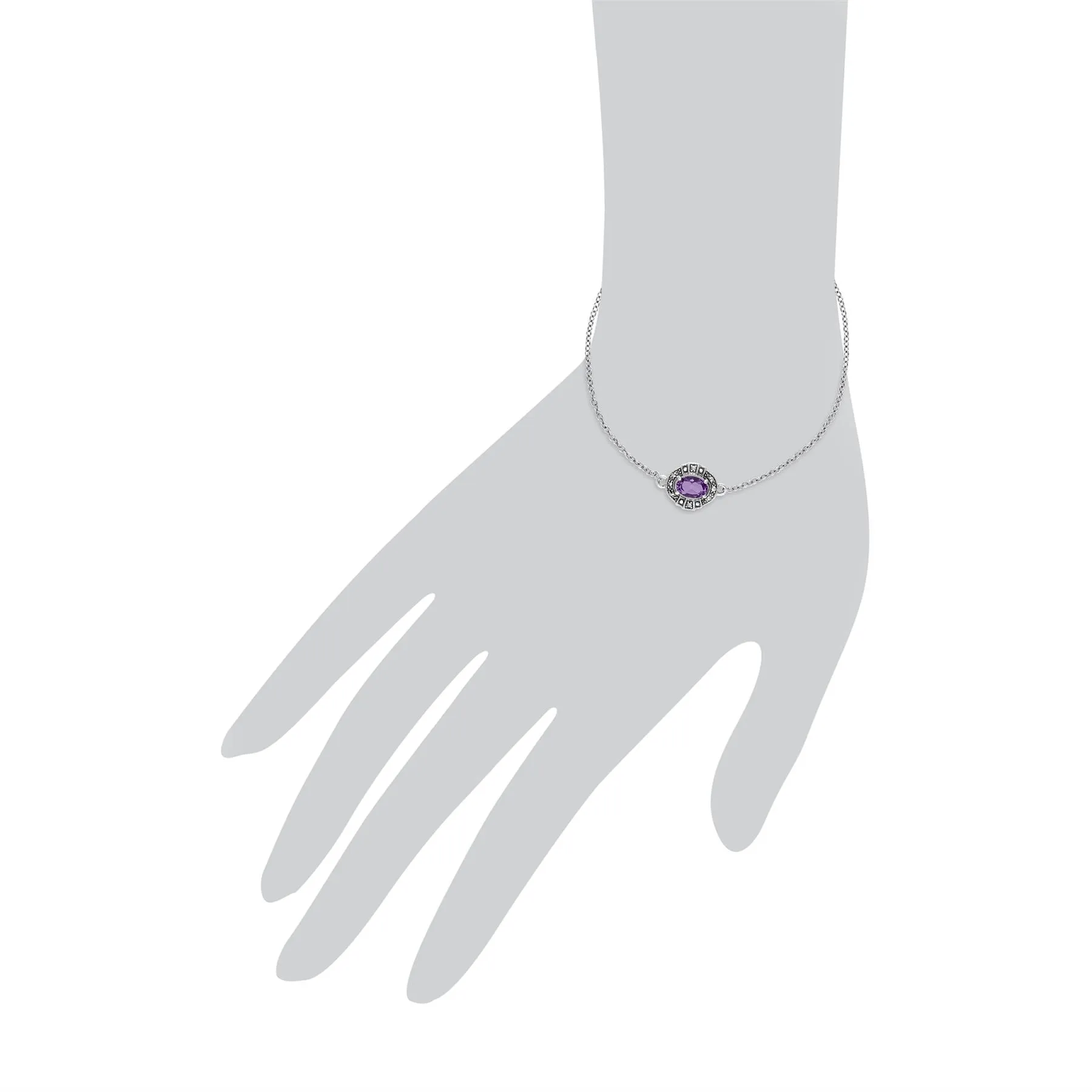 Damen Sterlingsilber Oval Amethyst und Markasit Cluster-Armband