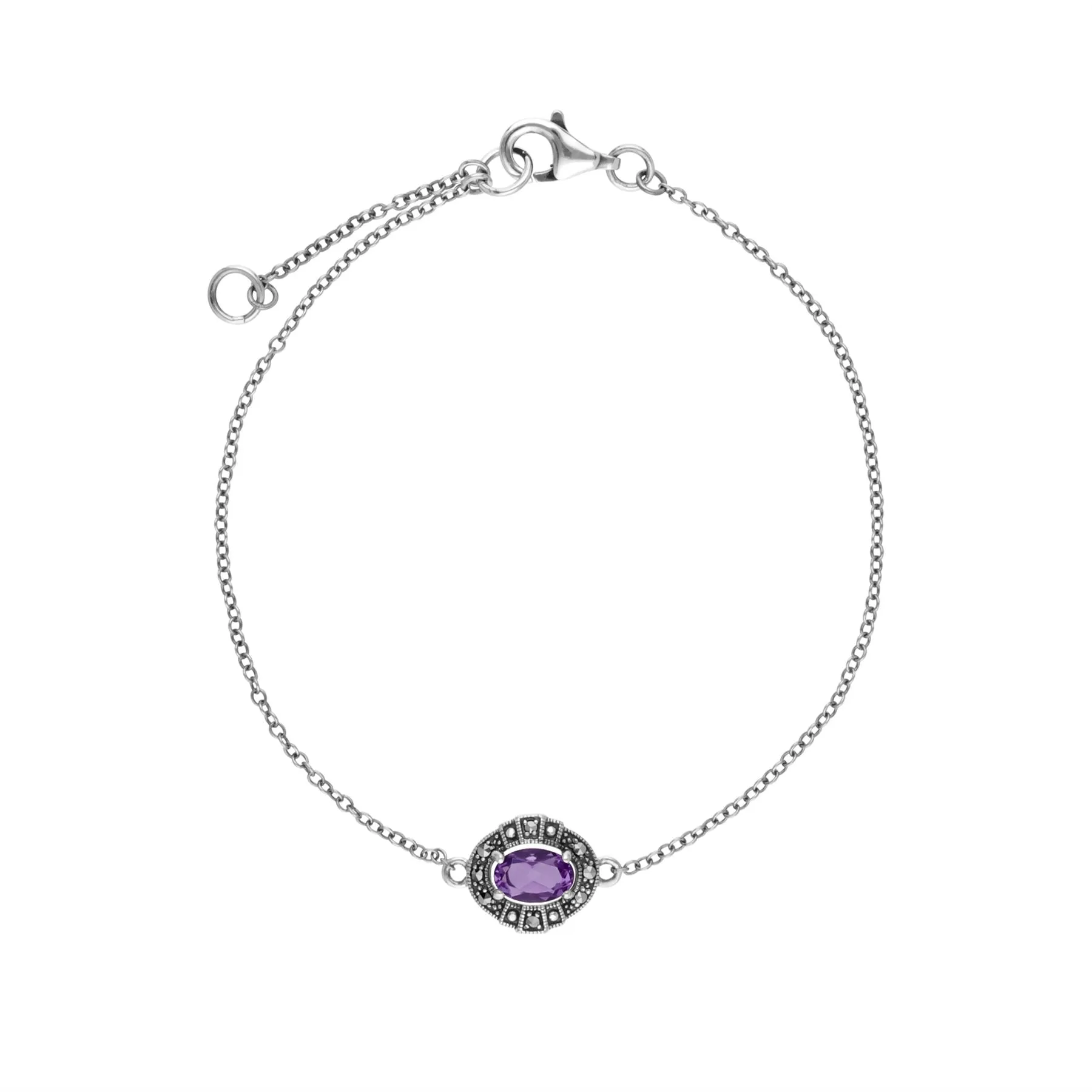 Damen Sterlingsilber Oval Amethyst und Markasit Cluster-Armband