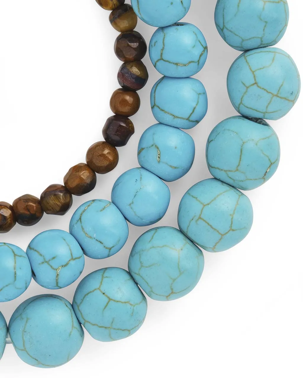 Dark Turquoise & Tiger's Eye Stretch Bracelet Set of 3