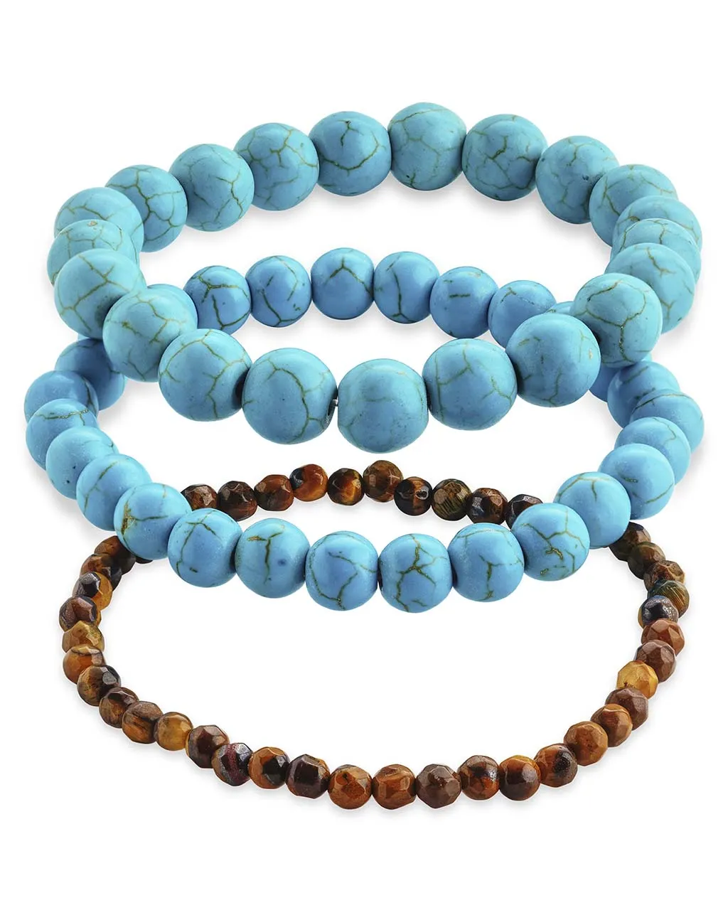 Dark Turquoise & Tiger's Eye Stretch Bracelet Set of 3
