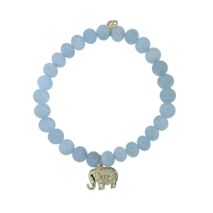 Diamond Elephant Aquamarine Beaded Bracelet