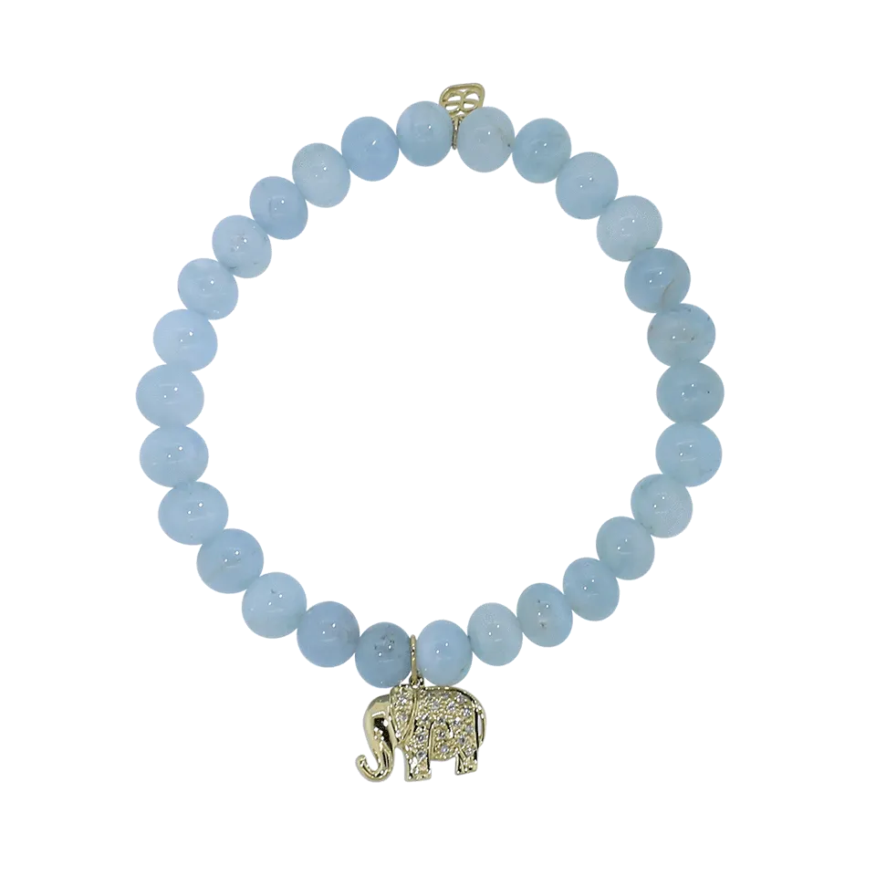 Diamond Elephant Aquamarine Beaded Bracelet