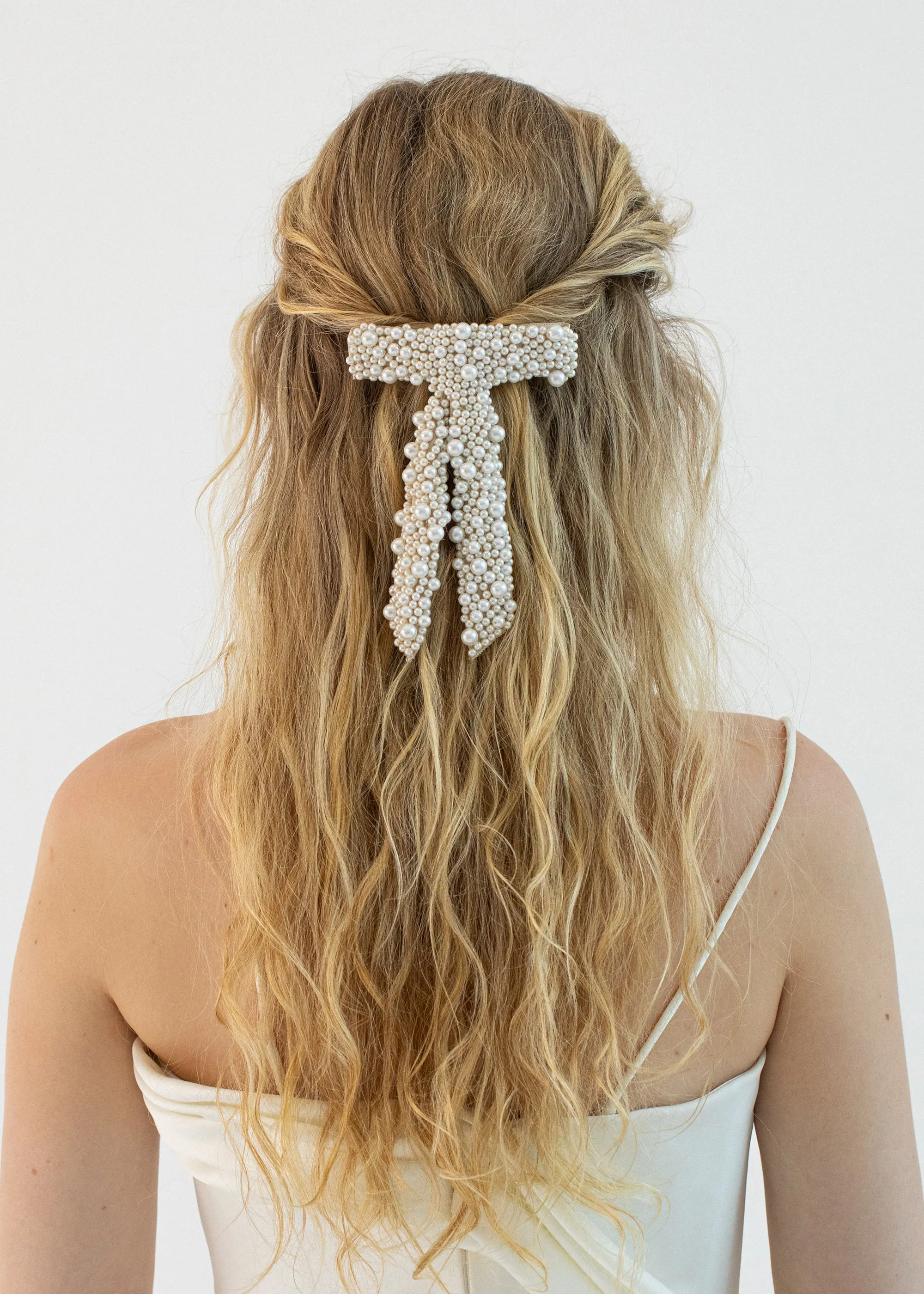 Donna Pearl Bow Barrette -- Pearl