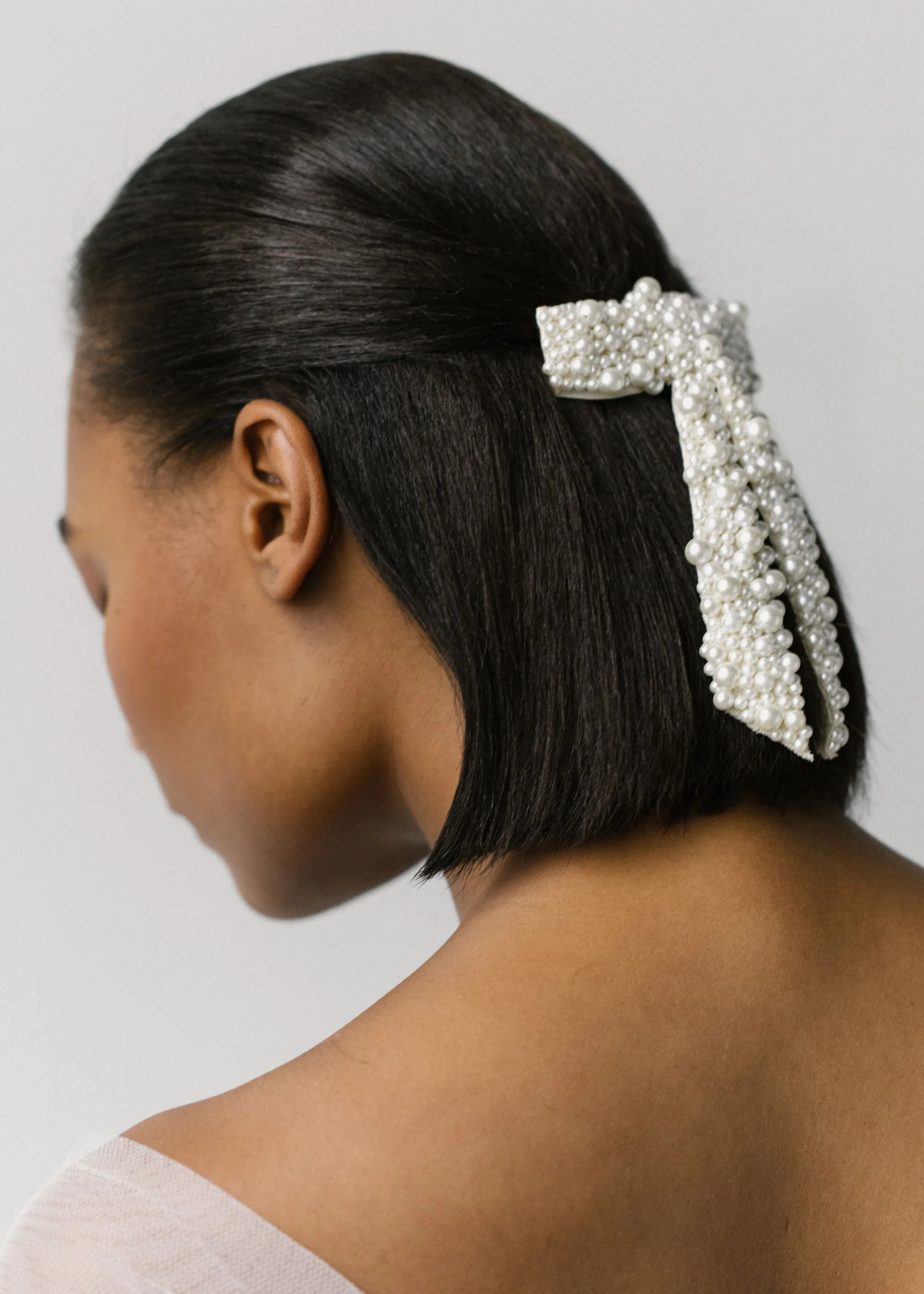 Donna Pearl Bow Barrette -- Pearl