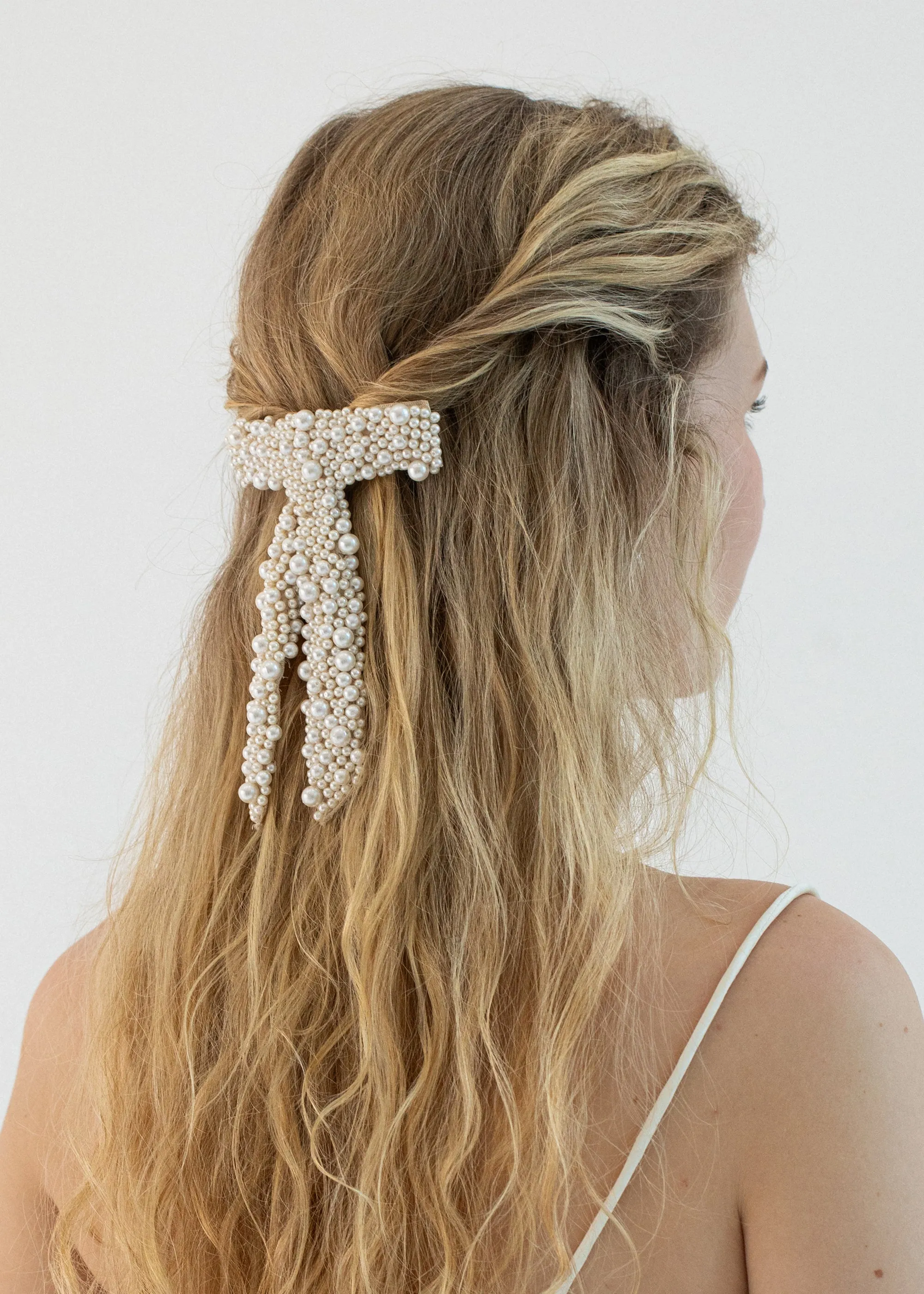 Donna Pearl Bow Barrette -- Pearl