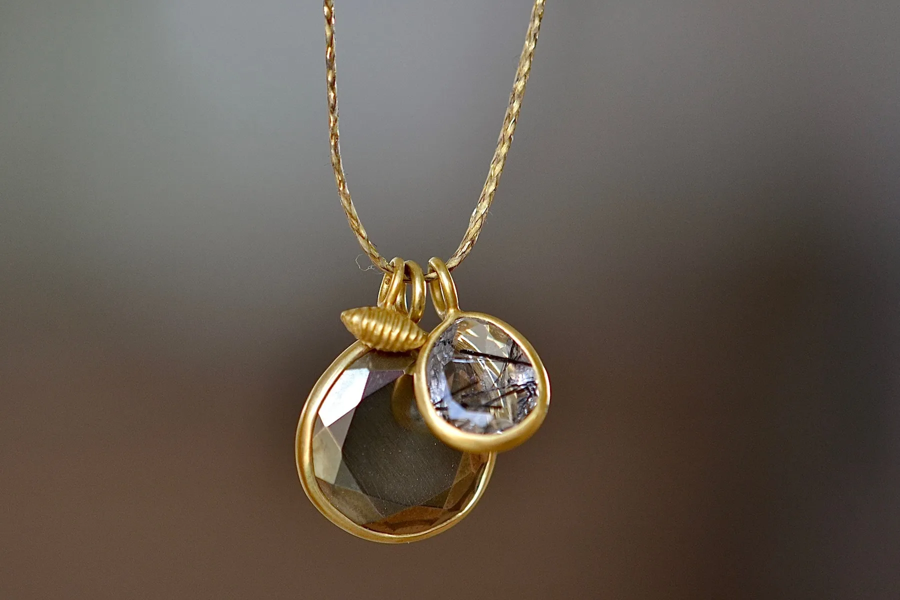 Double Colette Necklace in Pyrite and Rutilated Quartz