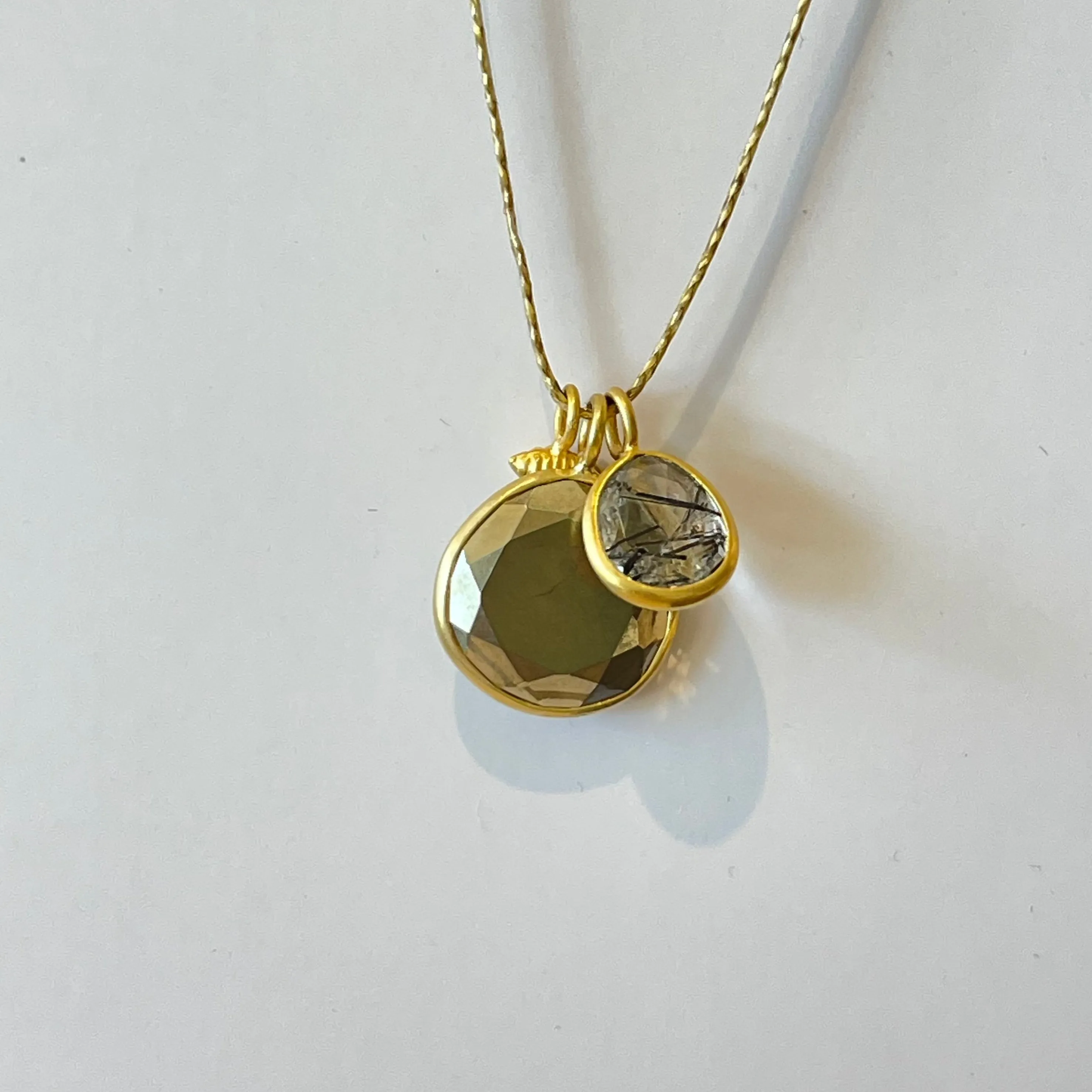 Double Colette Necklace in Pyrite and Rutilated Quartz
