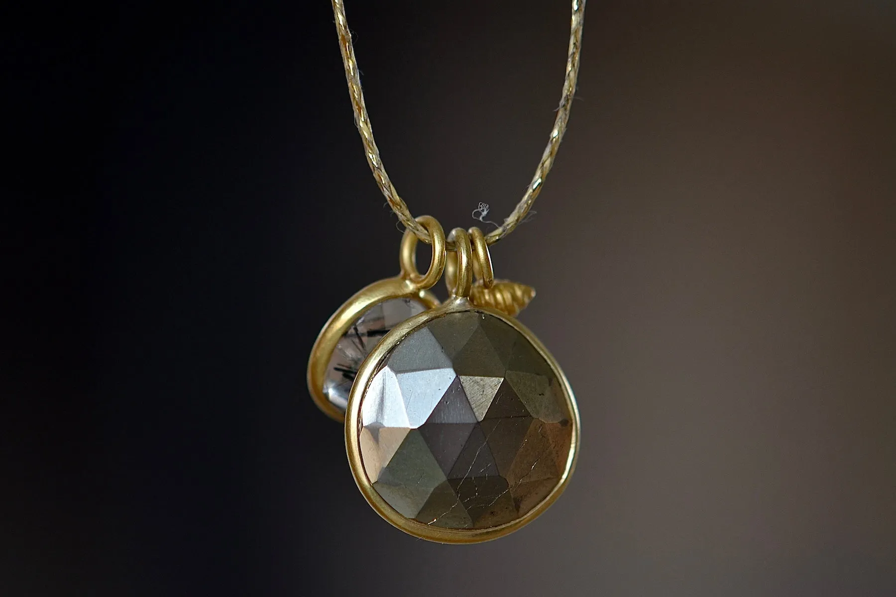 Double Colette Necklace in Pyrite and Rutilated Quartz