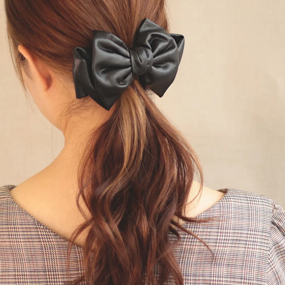 Faux Leather Bow Hair Barrette