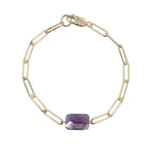 February Paperclip Chain Bracelet with Amethyst