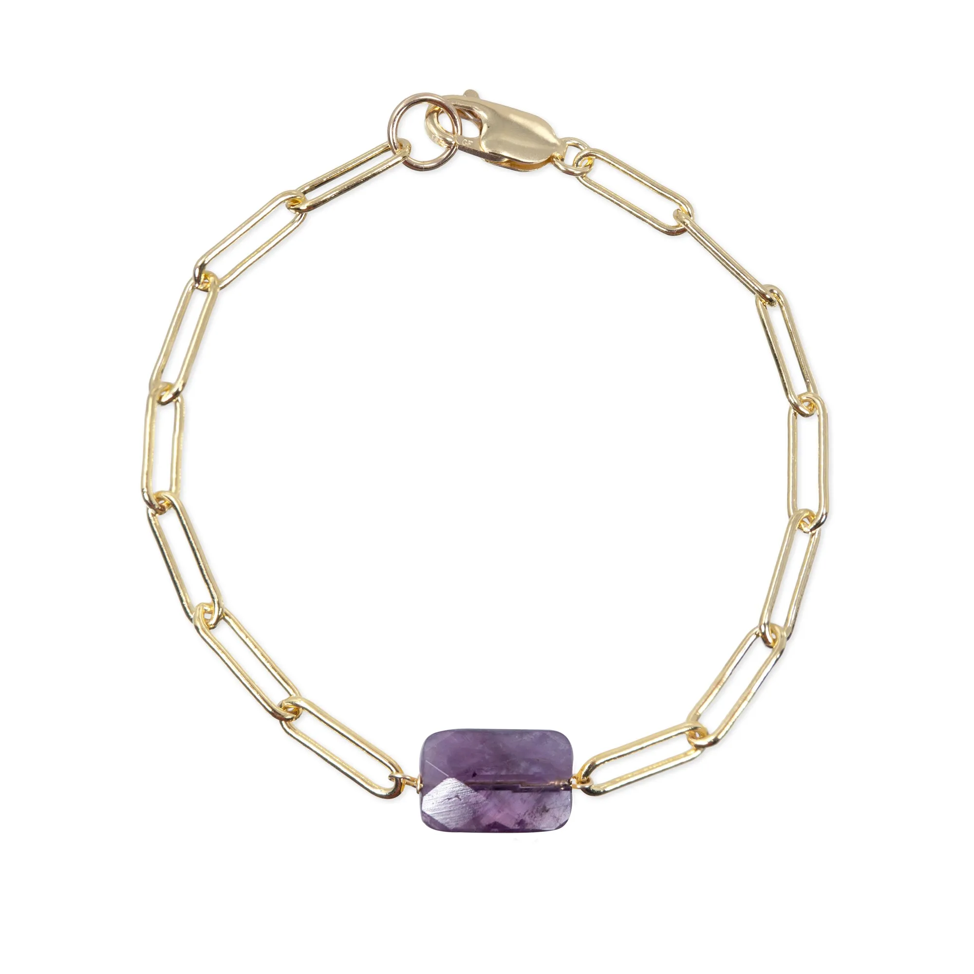 February Paperclip Chain Bracelet with Amethyst