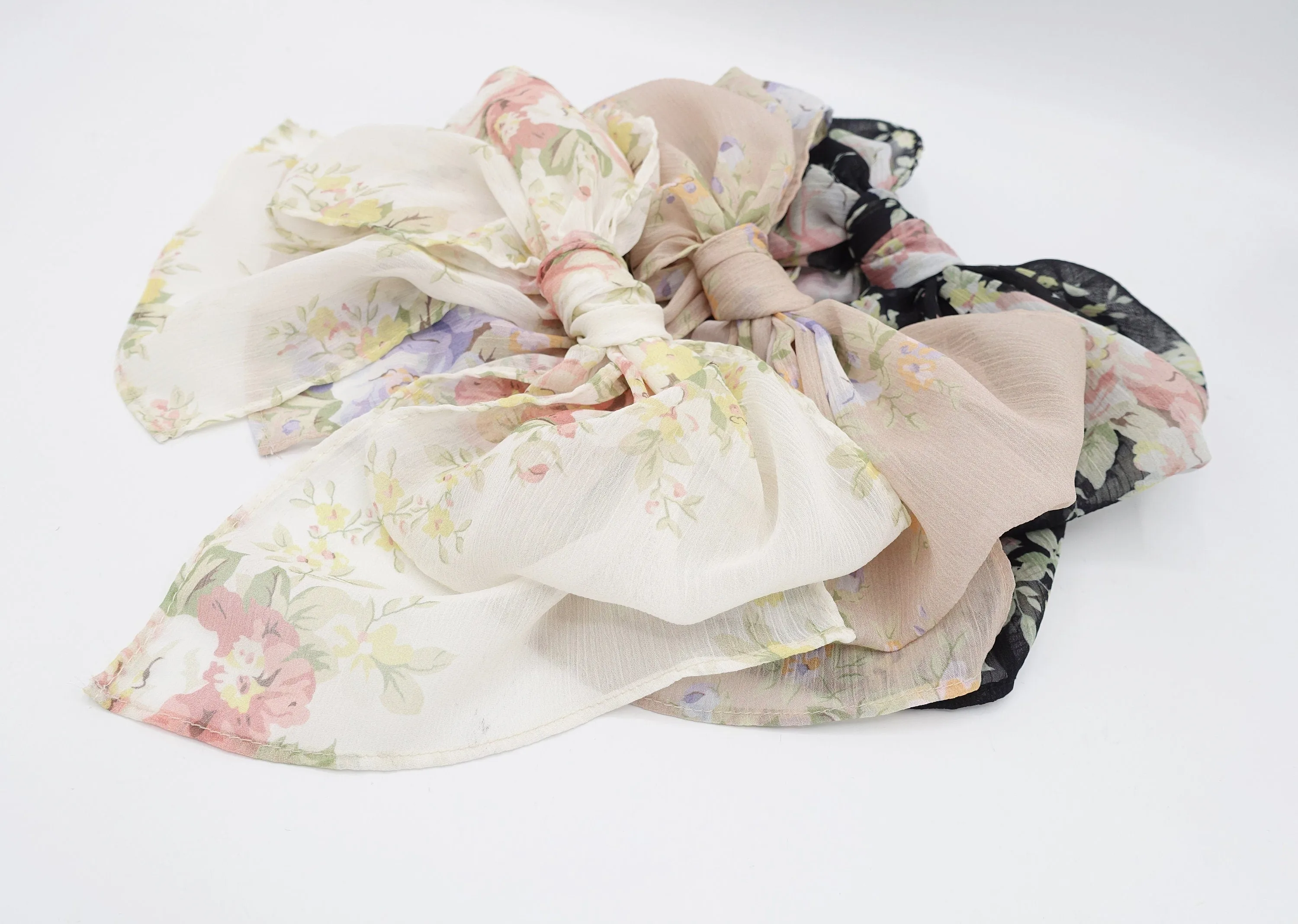 floral rolled hem chiffon hair bow barrette accessory for women