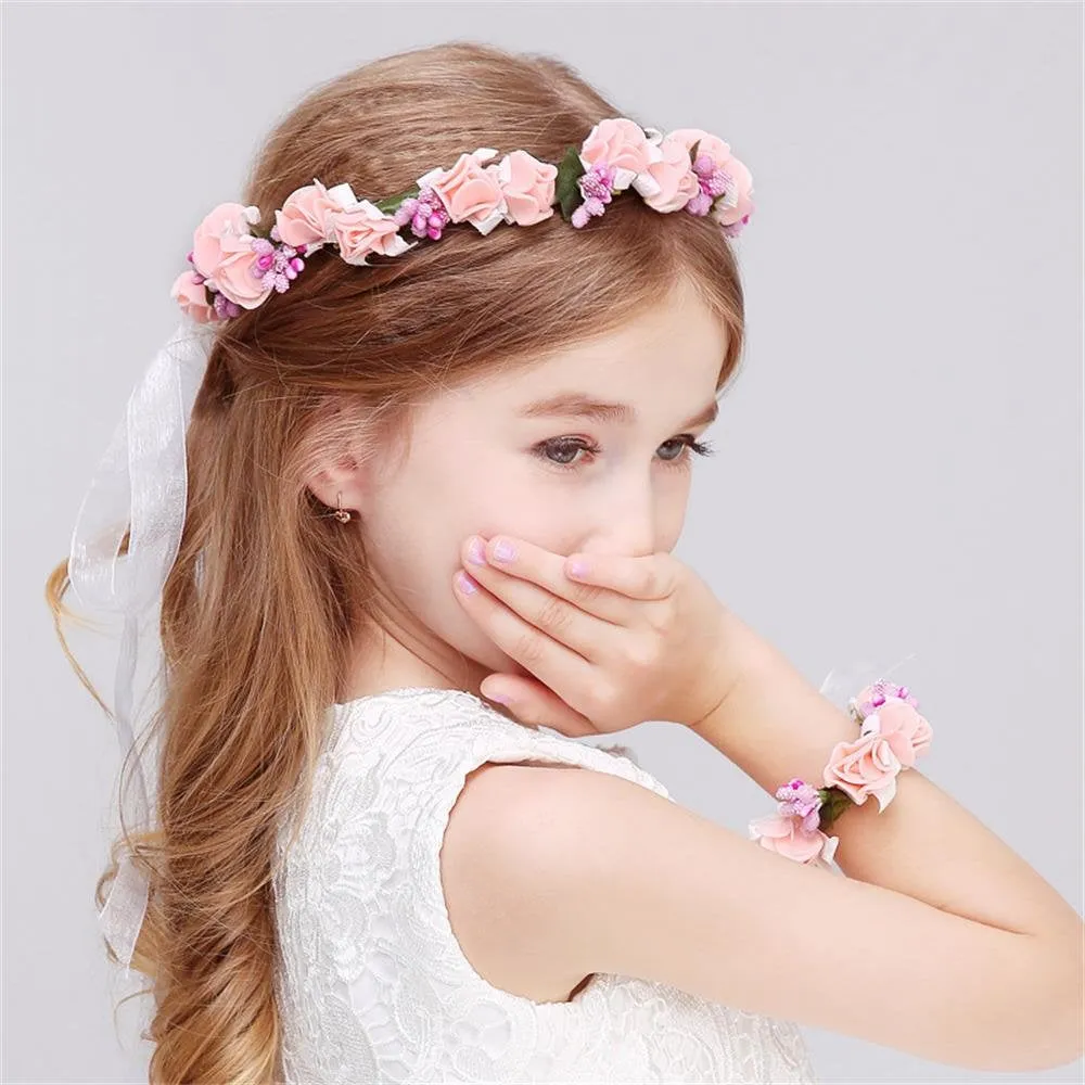 Flower crown, White Flower Girl Crown, Flower Headband, Flower Crown Wedding, Flower Wreath for Hair, Bridesmaid Flower Crown Kids Children