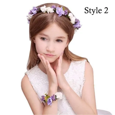 Flower crown, White Flower Girl Crown, Flower Headband, Flower Crown Wedding, Flower Wreath for Hair, Bridesmaid Flower Crown Kids Children