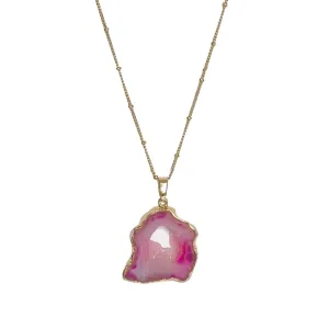 Fuschia Quartz   Gold Pendant Necklace