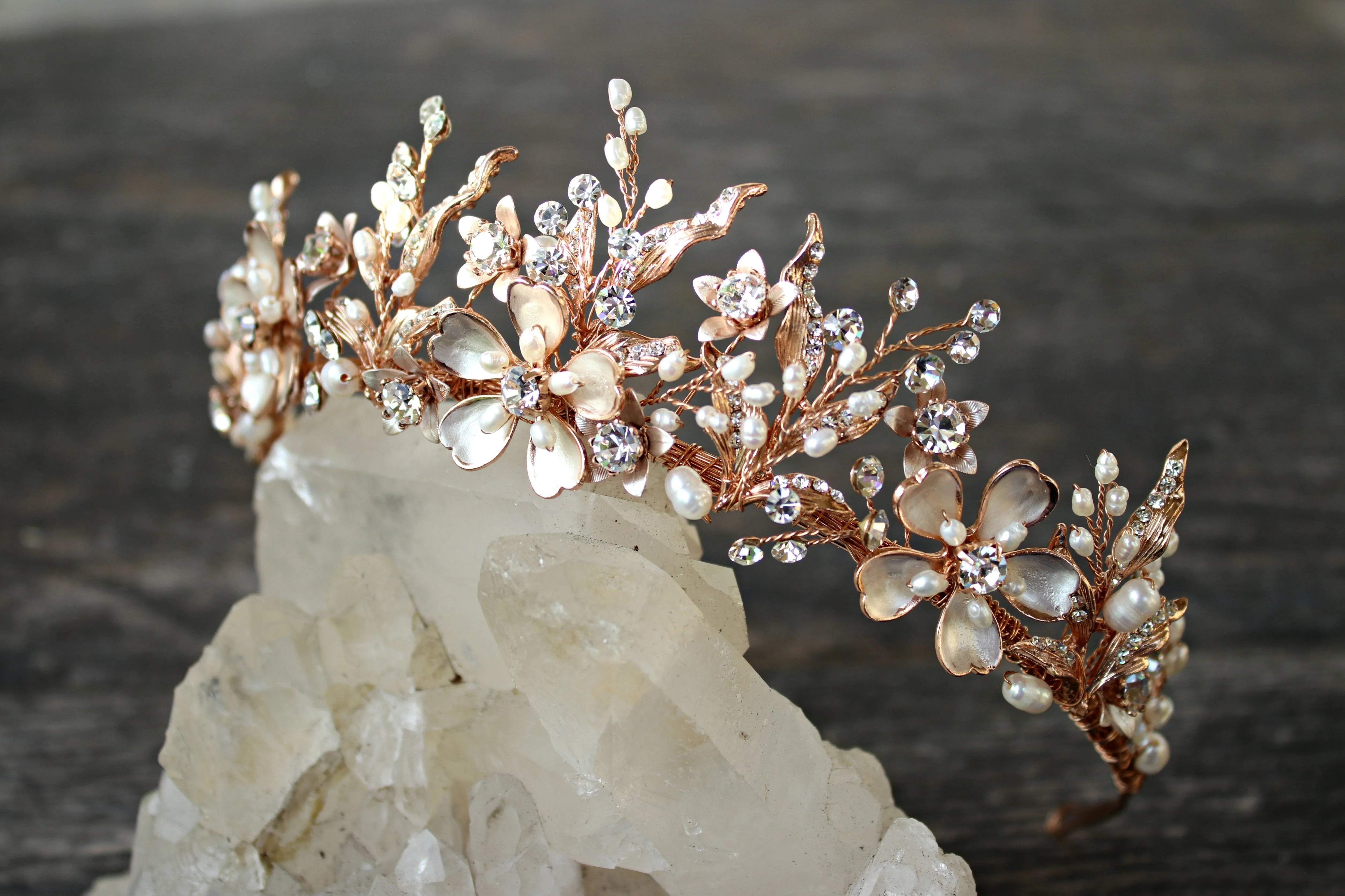 GENEVIEVE Tiara with Genuine Aquamarine and Blue Topaz Gemstone Briolettes