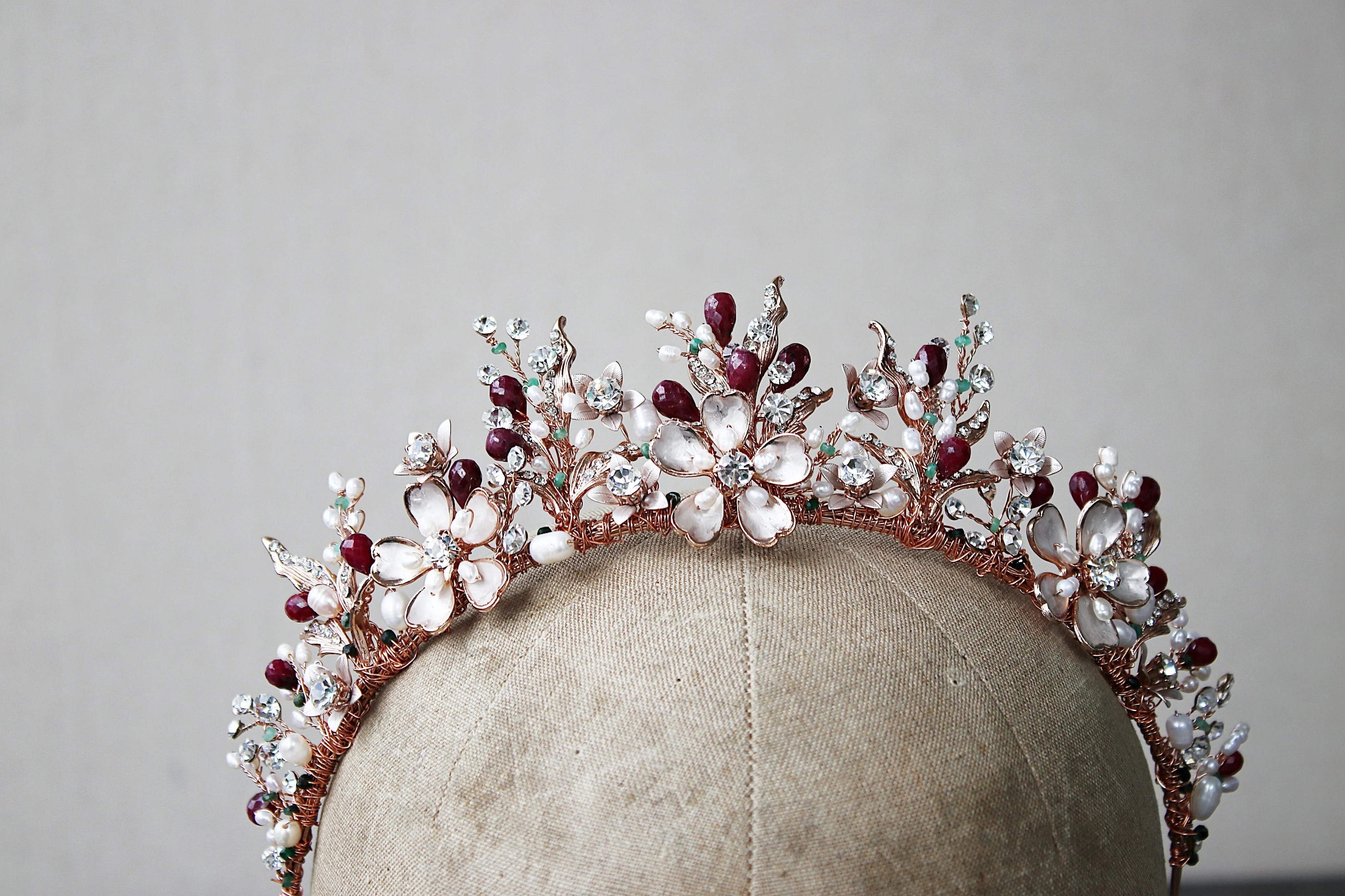 GENEVIEVE Tiara with Genuine Aquamarine and Blue Topaz Gemstone Briolettes