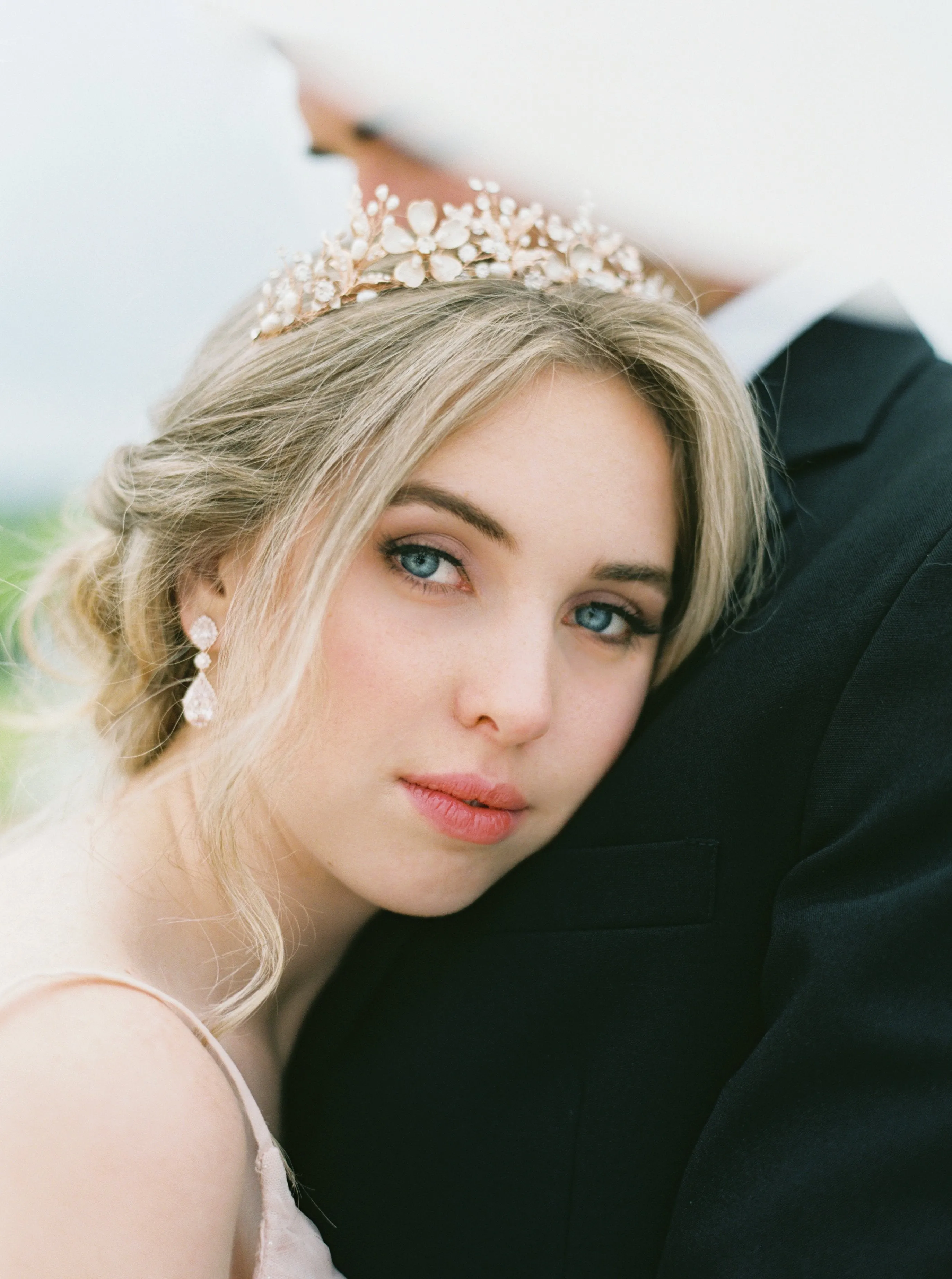 GENEVIEVE Tiara with Genuine Aquamarine and Blue Topaz Gemstone Briolettes