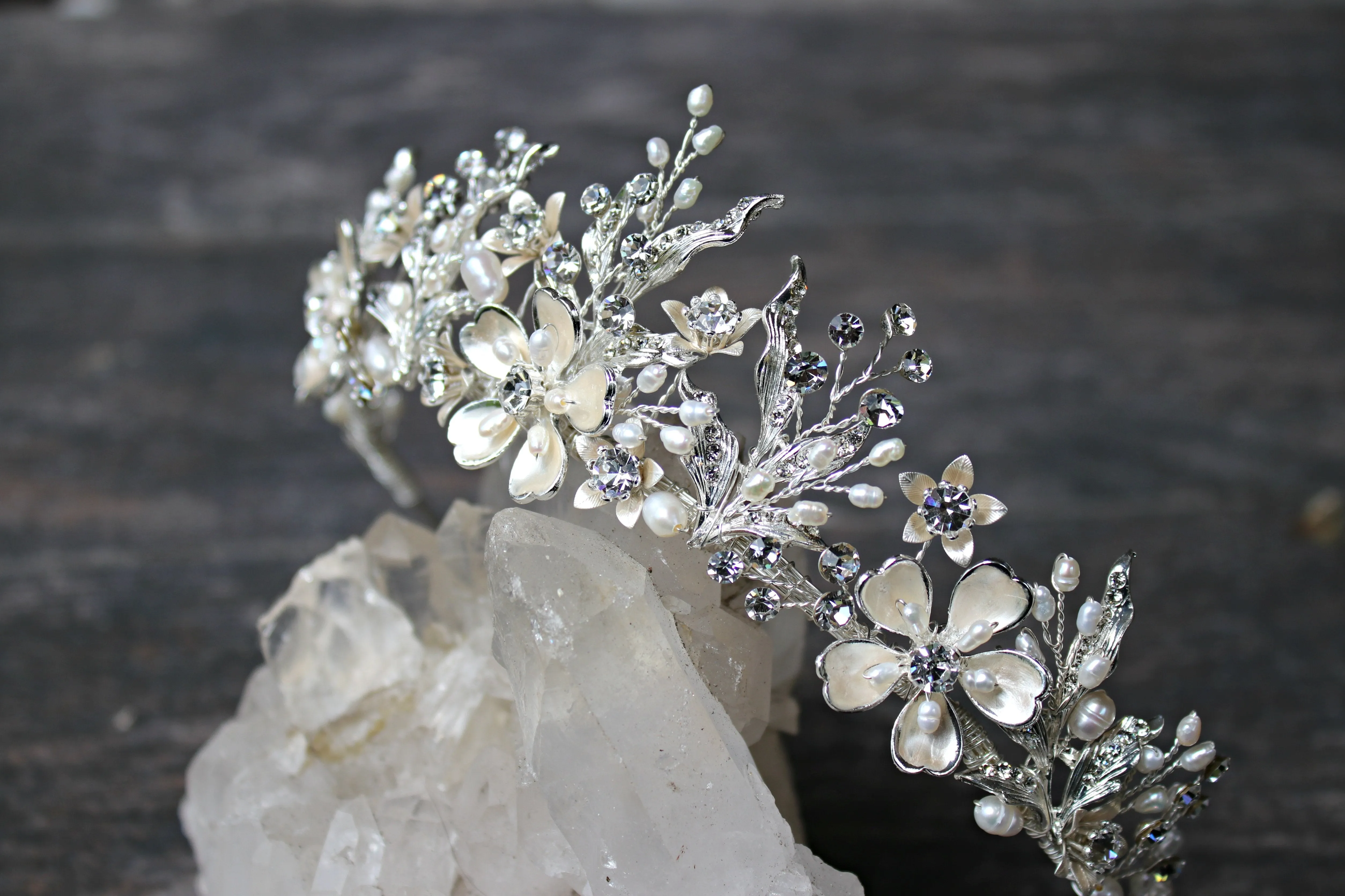 GENEVIEVE Tiara with Genuine Aquamarine and Blue Topaz Gemstone Briolettes