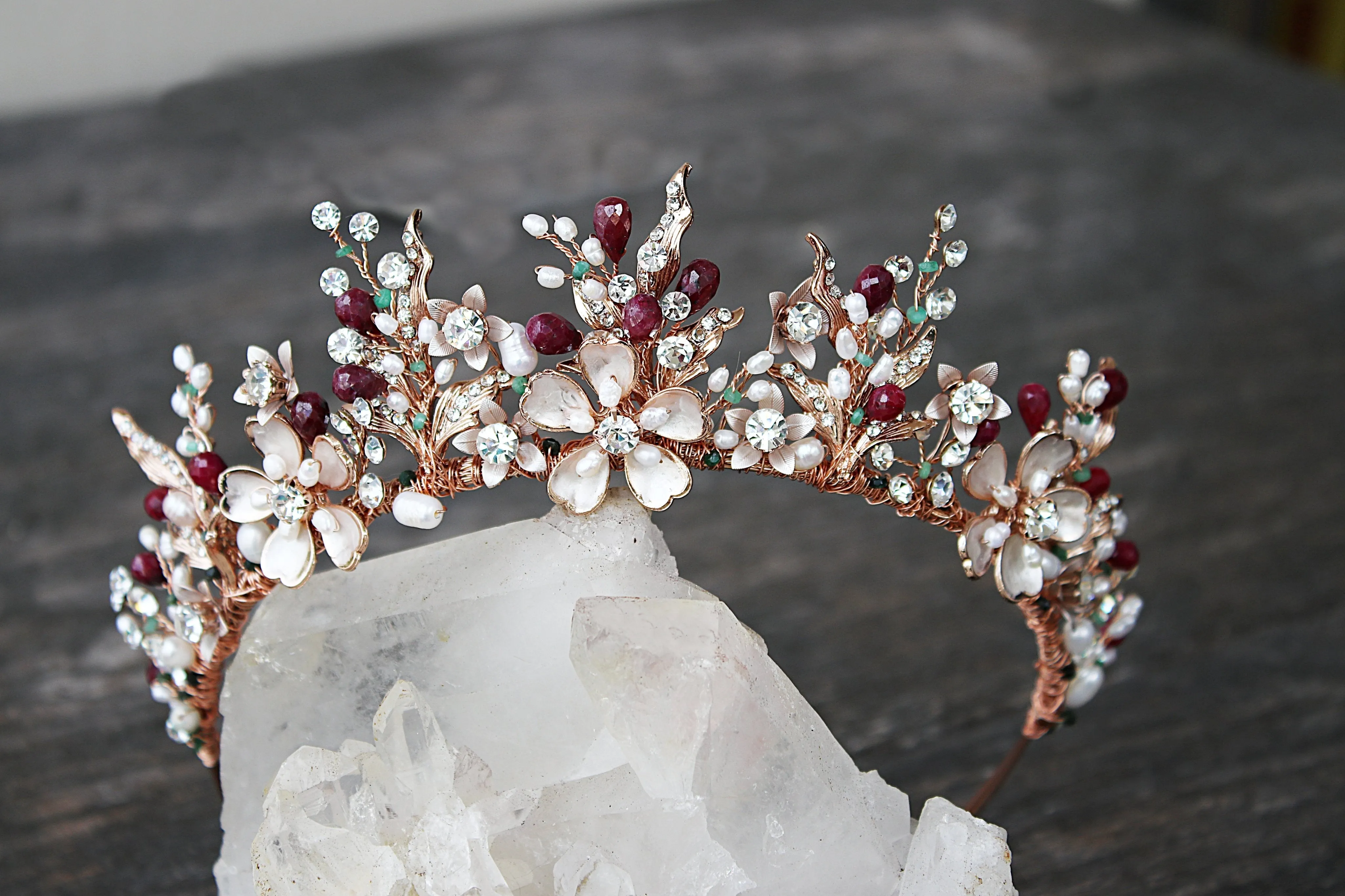 GENEVIEVE Tiara with Genuine Aquamarine and Blue Topaz Gemstone Briolettes