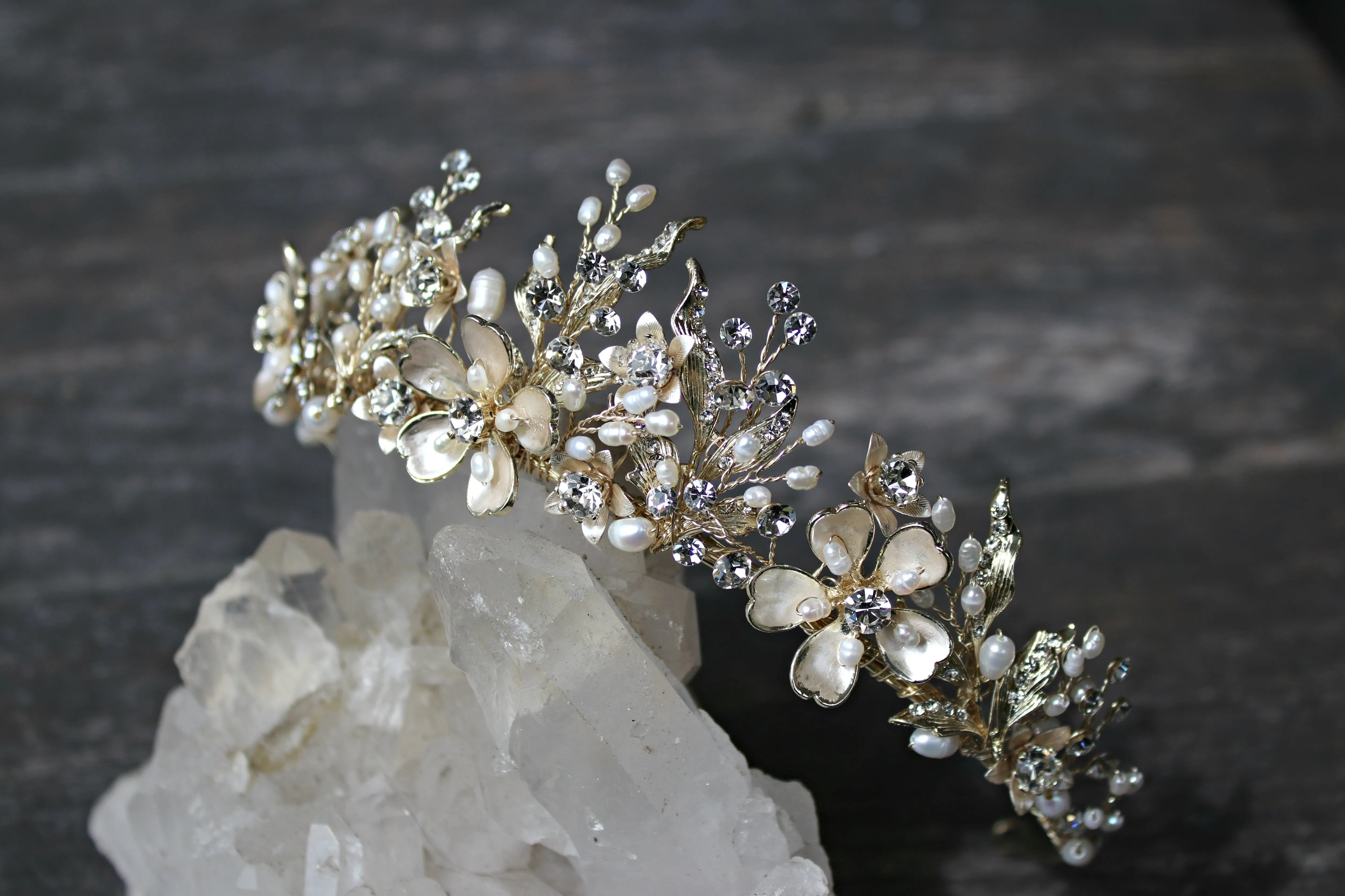 GENEVIEVE Tiara with Genuine Aquamarine and Blue Topaz Gemstone Briolettes