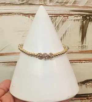 Gold Beaded Pave Stretch Bracelet