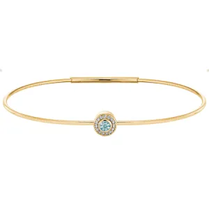 Gold Finish Finish Sterling Silver Round Simulated Aquamarine Birth Gem Bracelet with Simulated Diamonds
