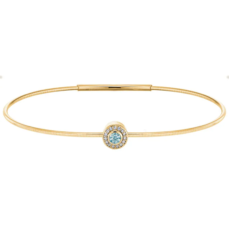 Gold Finish Finish Sterling Silver Round Simulated Aquamarine Birth Gem Bracelet with Simulated Diamonds