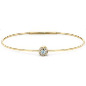 Gold Finish Finish Sterling Silver Round Simulated Aquamarine Birth Gem Bracelet with Simulated Diamonds