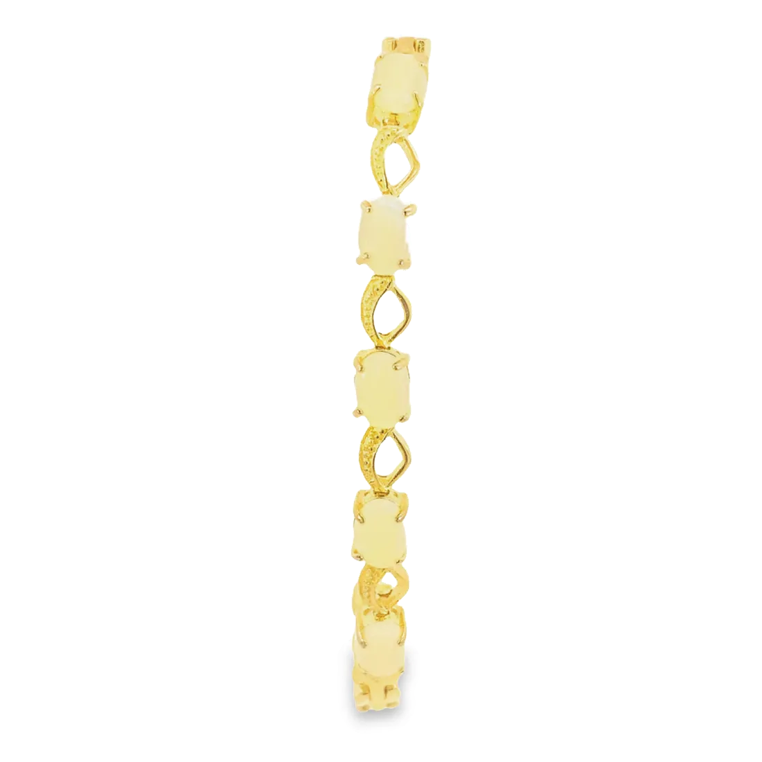 Gold Plated Sterling Silver patterned bracelet with 7x5mm White Opals