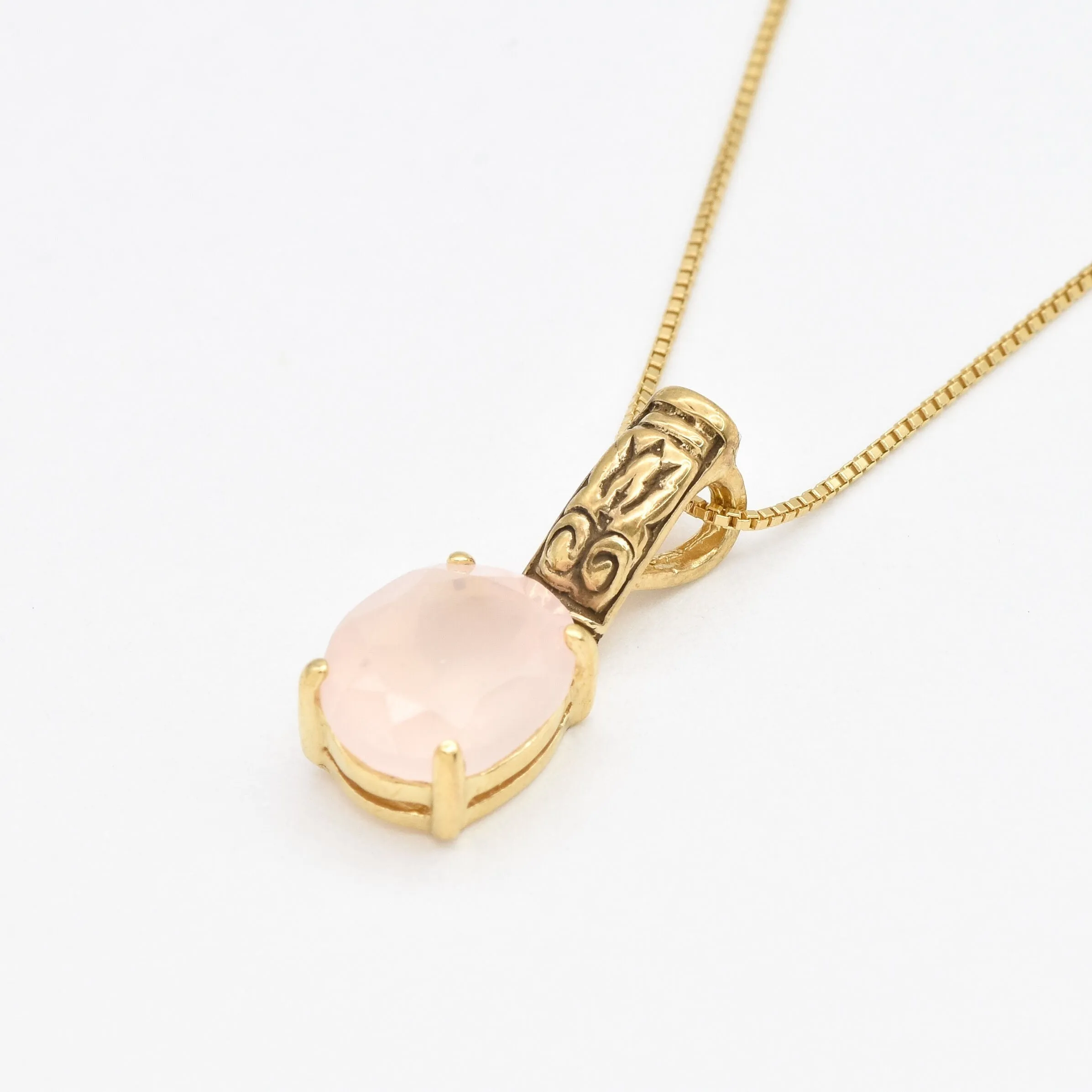 Gold Quartz Pendant - Natural Rose Quartz Necklace - Pink Boho Necklace