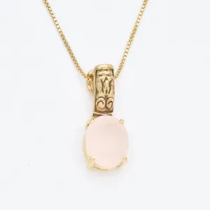 Gold Quartz Pendant - Natural Rose Quartz Necklace - Pink Boho Necklace
