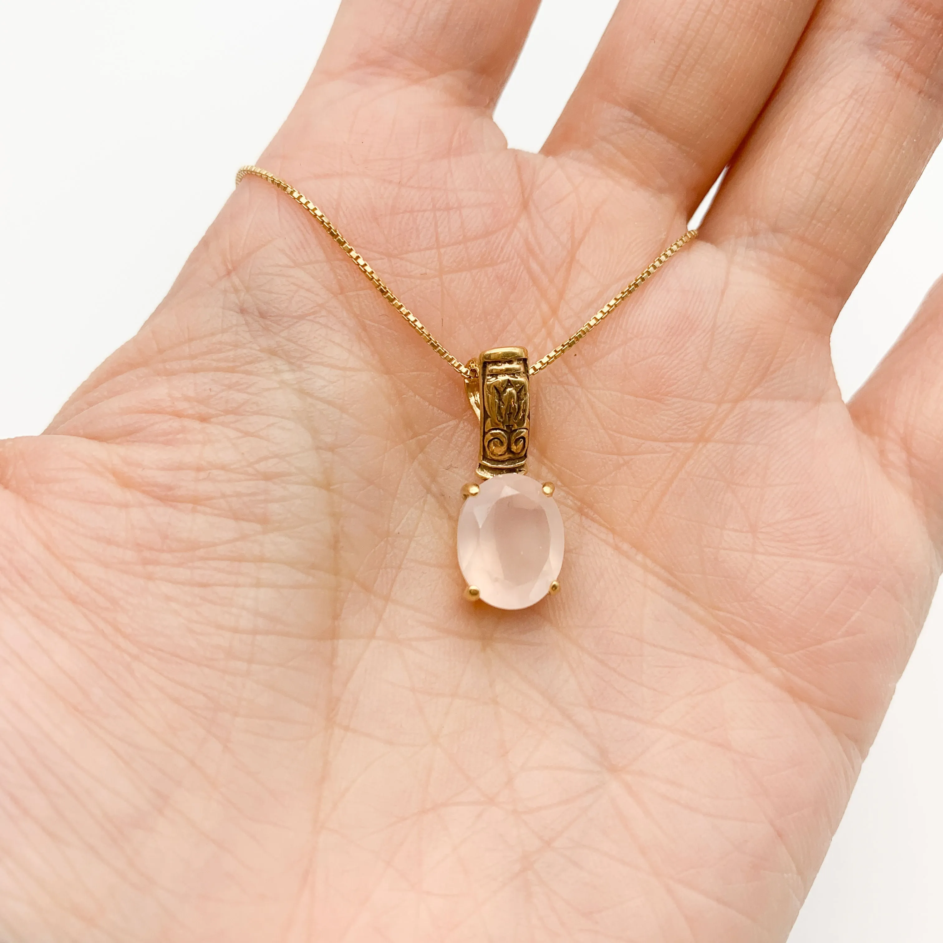 Gold Quartz Pendant - Natural Rose Quartz Necklace - Pink Boho Necklace