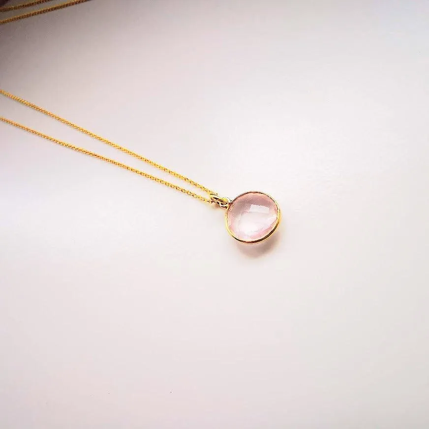 Gold Rose Quartz Pendant Necklace