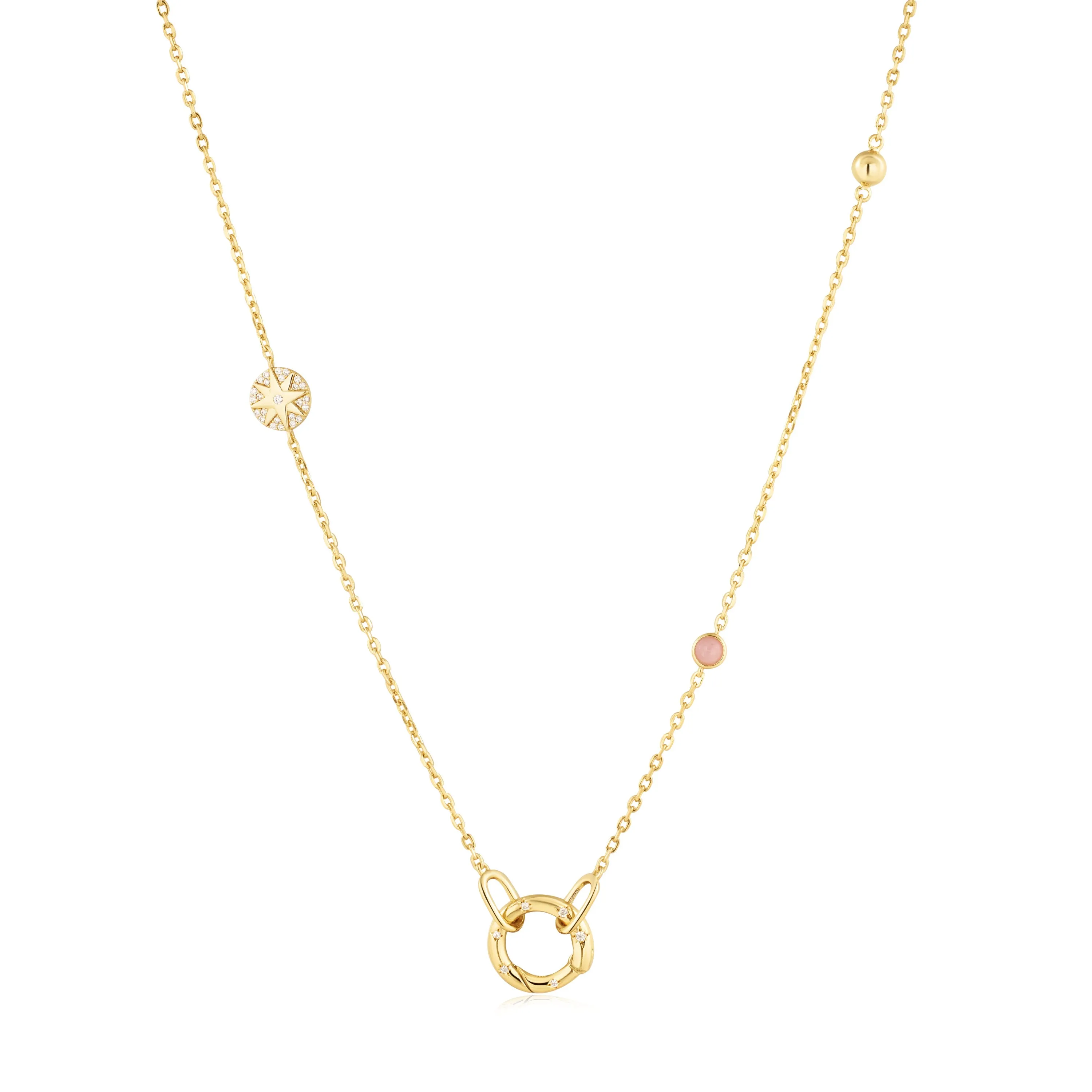 Gold Star Rose Quartz Charm Connector Necklace