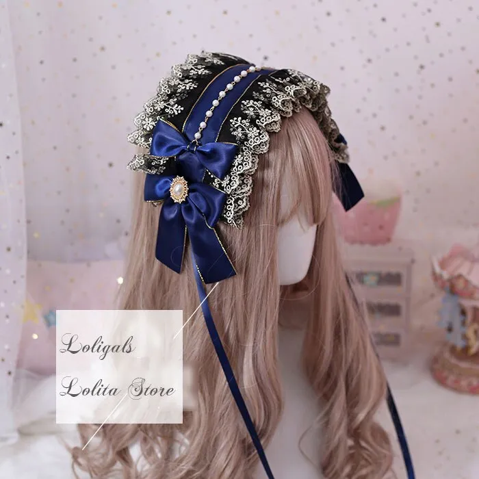 Gothic Lolita Headband Ruffled Lace Hairband with Chain