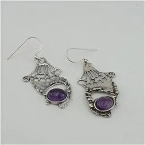 Hadar Designers Israel Dangle Handmade 925 Sterling Silver Amethyst Earrings Dangle Earrings for Israeli Women