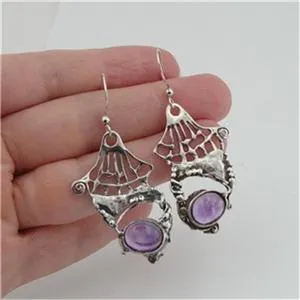 Hadar Designers Israel Dangle Handmade 925 Sterling Silver Amethyst Earrings Dangle Earrings for Israeli Women