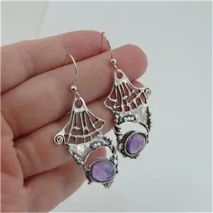Hadar Designers Israel Dangle Handmade 925 Sterling Silver Amethyst Earrings Dangle Earrings for Israeli Women