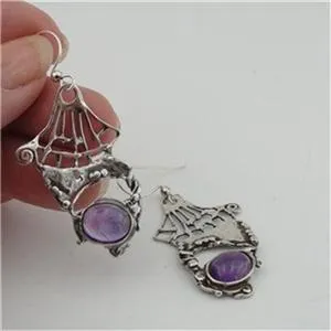 Hadar Designers Israel Dangle Handmade 925 Sterling Silver Amethyst Earrings Dangle Earrings for Israeli Women