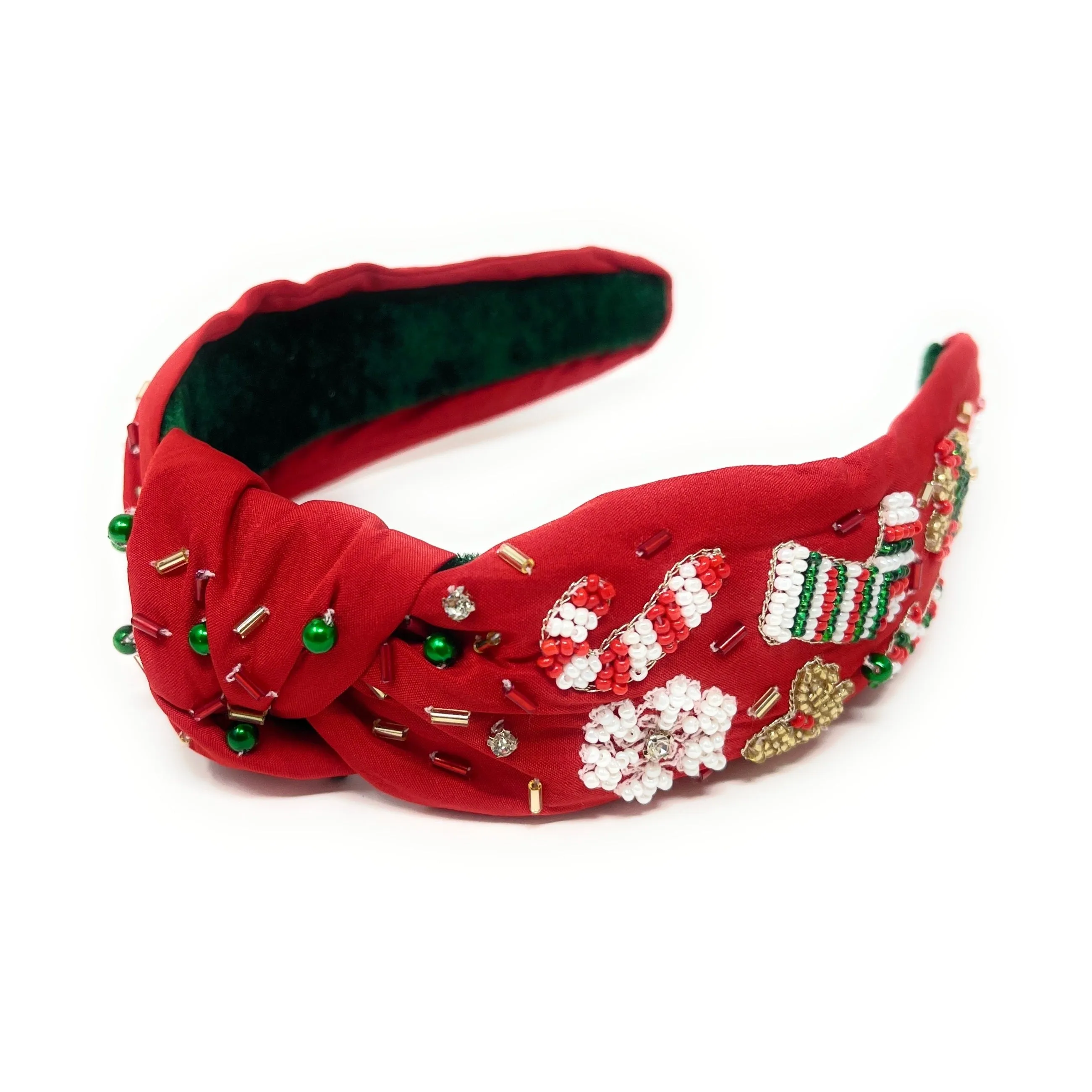 Hand Beaded Candy Cane Knot Headband