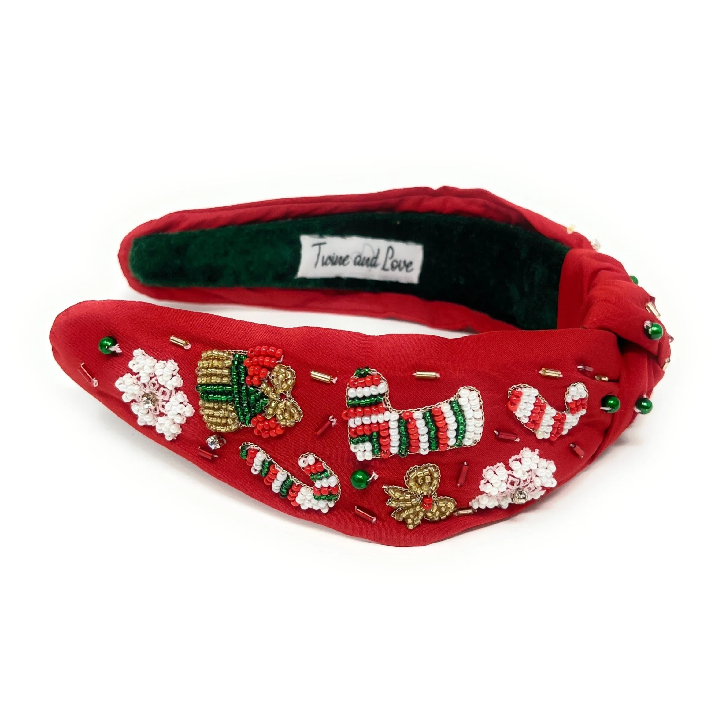 Hand Beaded Candy Cane Knot Headband