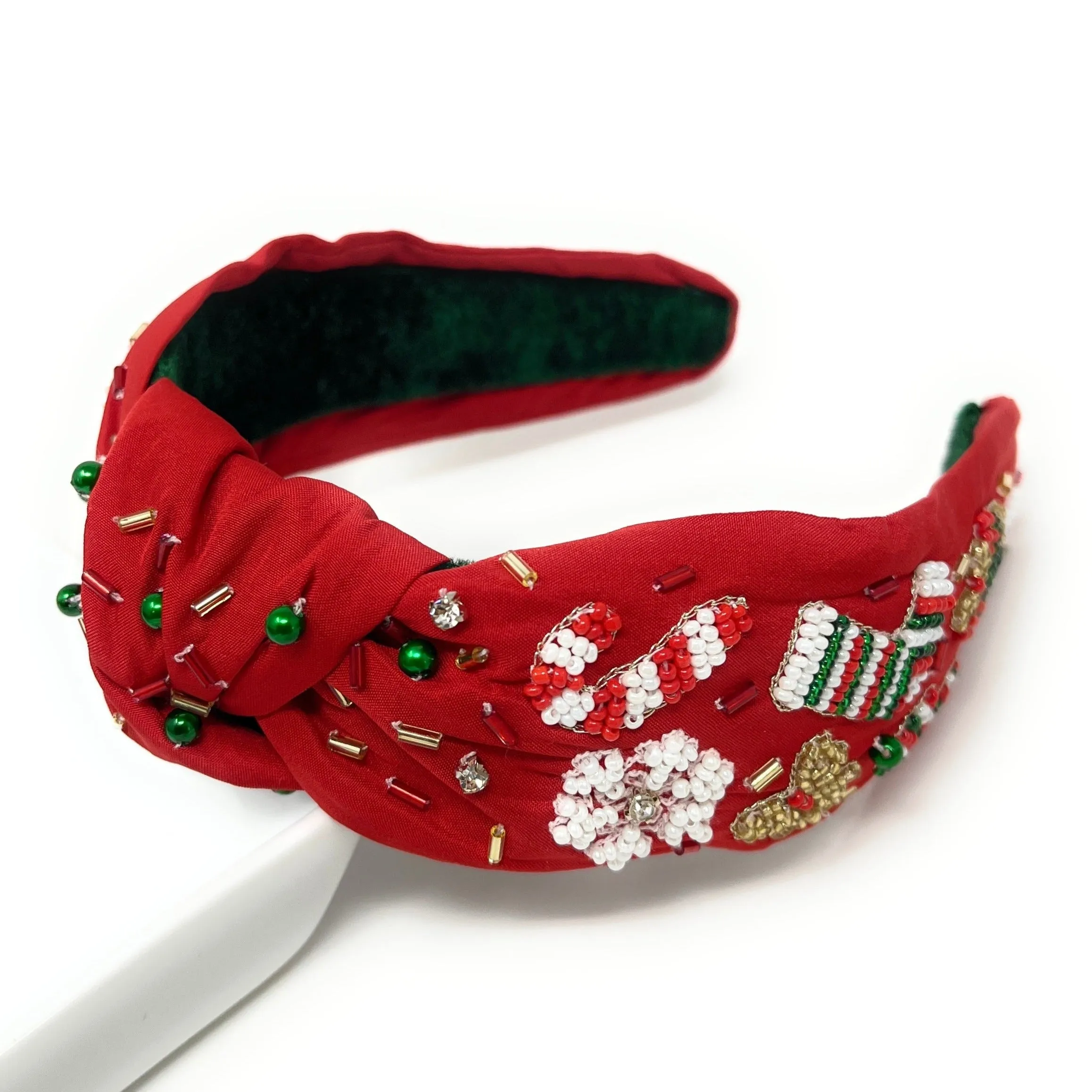 Hand Beaded Candy Cane Knot Headband
