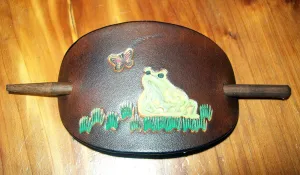 Handmade Leather Barrette with Frog