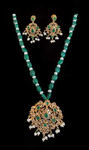 Hania hyderabadi pendant set in emeralds  ( READY TO SHIP )