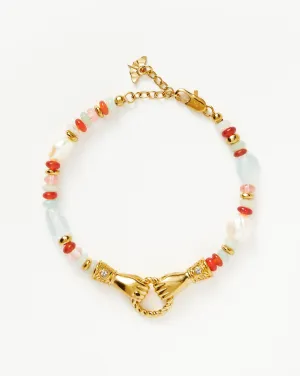 Harris Reed In Good Hands Beaded Gemstone Bracelet | 18ct Gold Plated/Multi Gemstone & Pearl