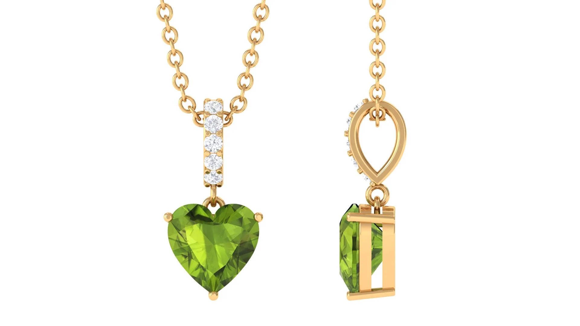 Heart Shape Peridot Solitaire Pendant with Diamond Accent Bail